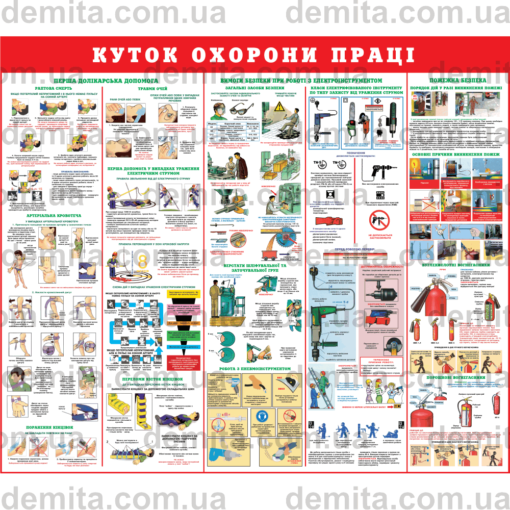 0012. Куток охорони праці. Перша допомога. Вимоги безпеки при роботі з електроіснтрументом. Пожежна безпека.
