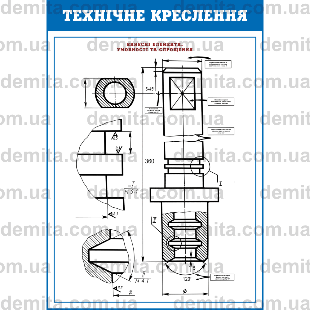 0822. Технічне креслення. Виносні елементи. Умовності та спрощення.